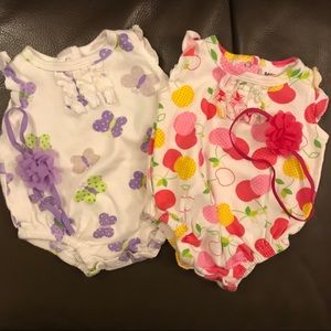 NB EUC Lot/2 Baby Girl Summer Rompers w headbands